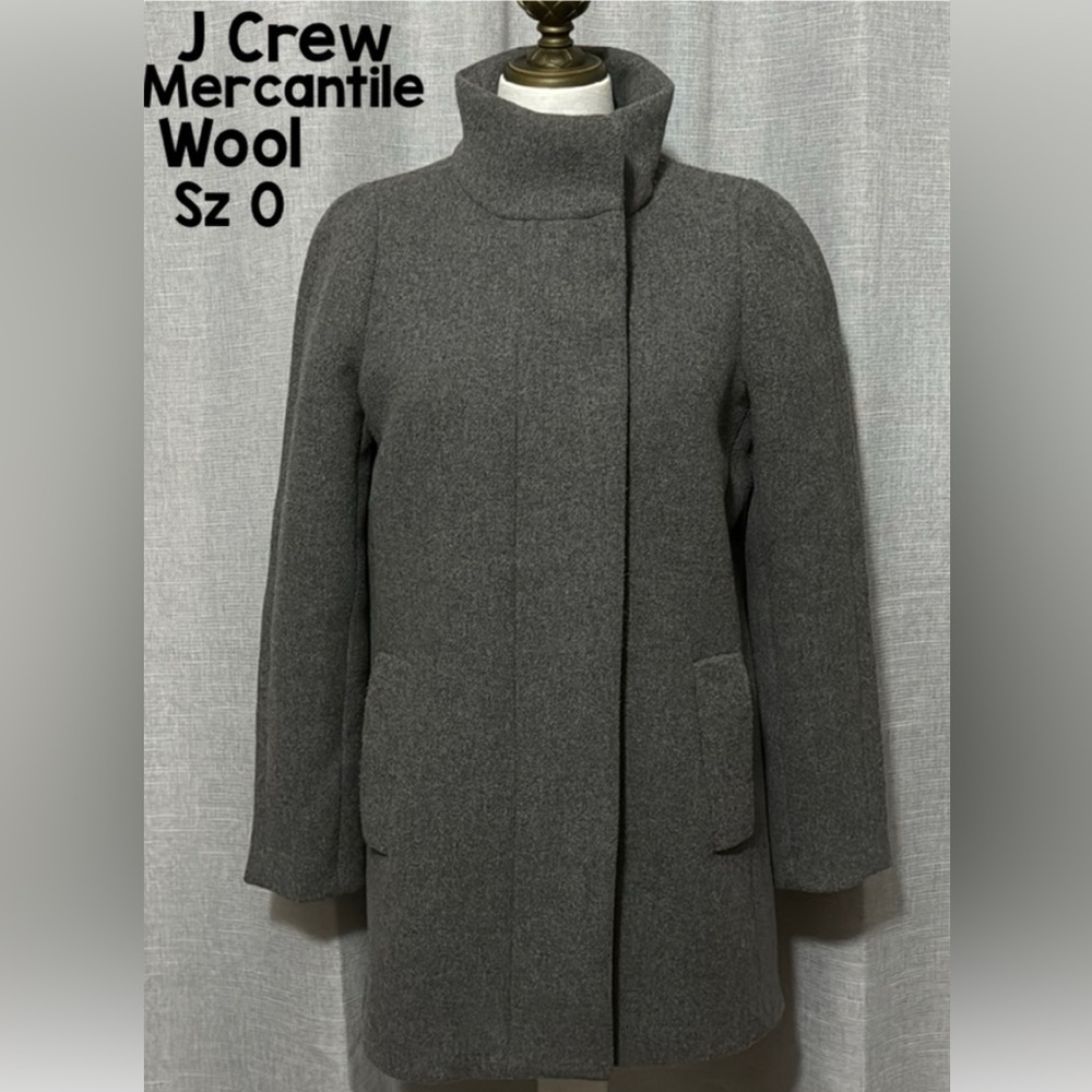 J Crew Mercantile Stadium Jacket-Wool-Sz 0-Gray-Zip Front-High Collar